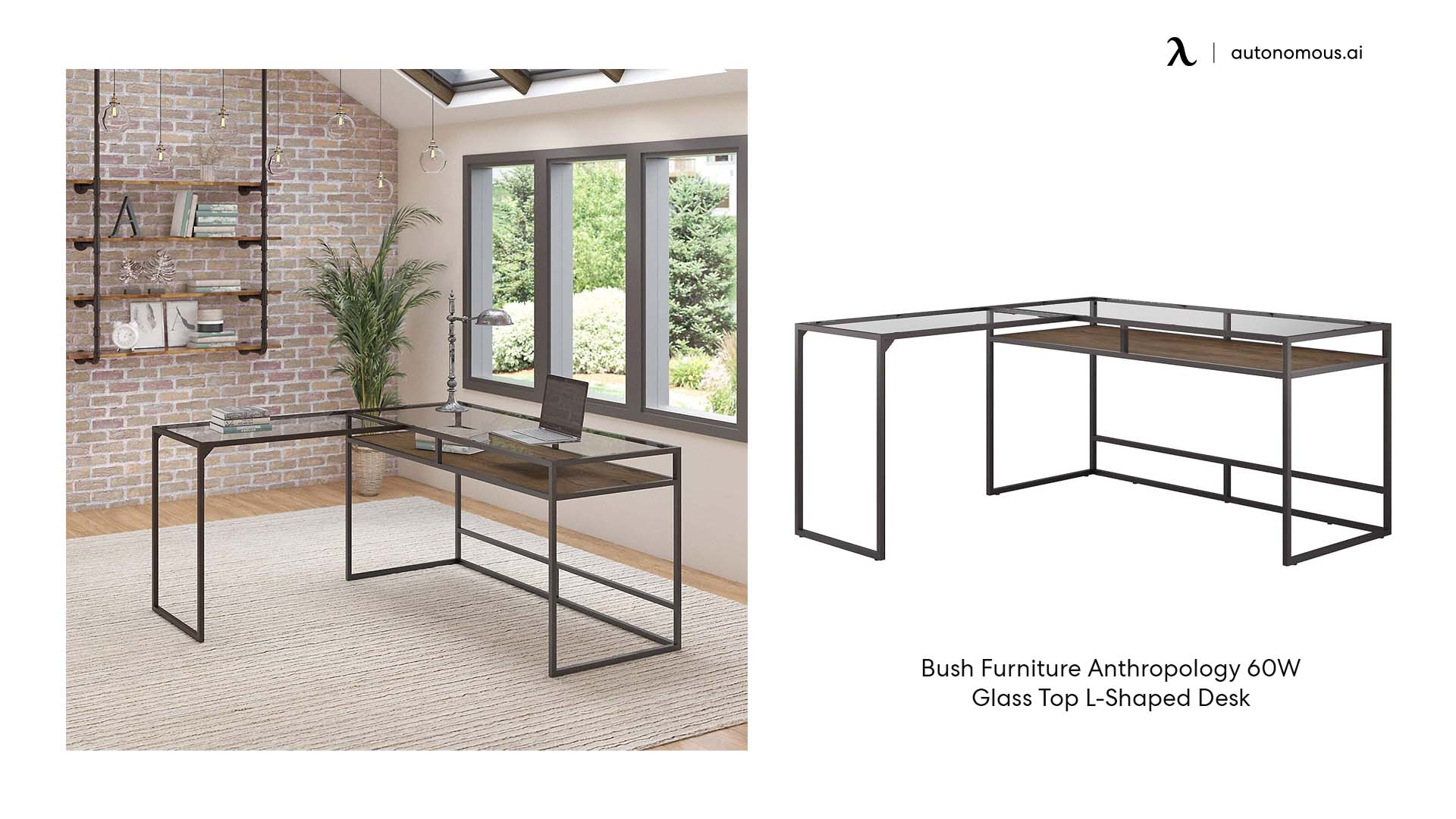 60W Glass Top Anthropology L Desk from Bush Furniture