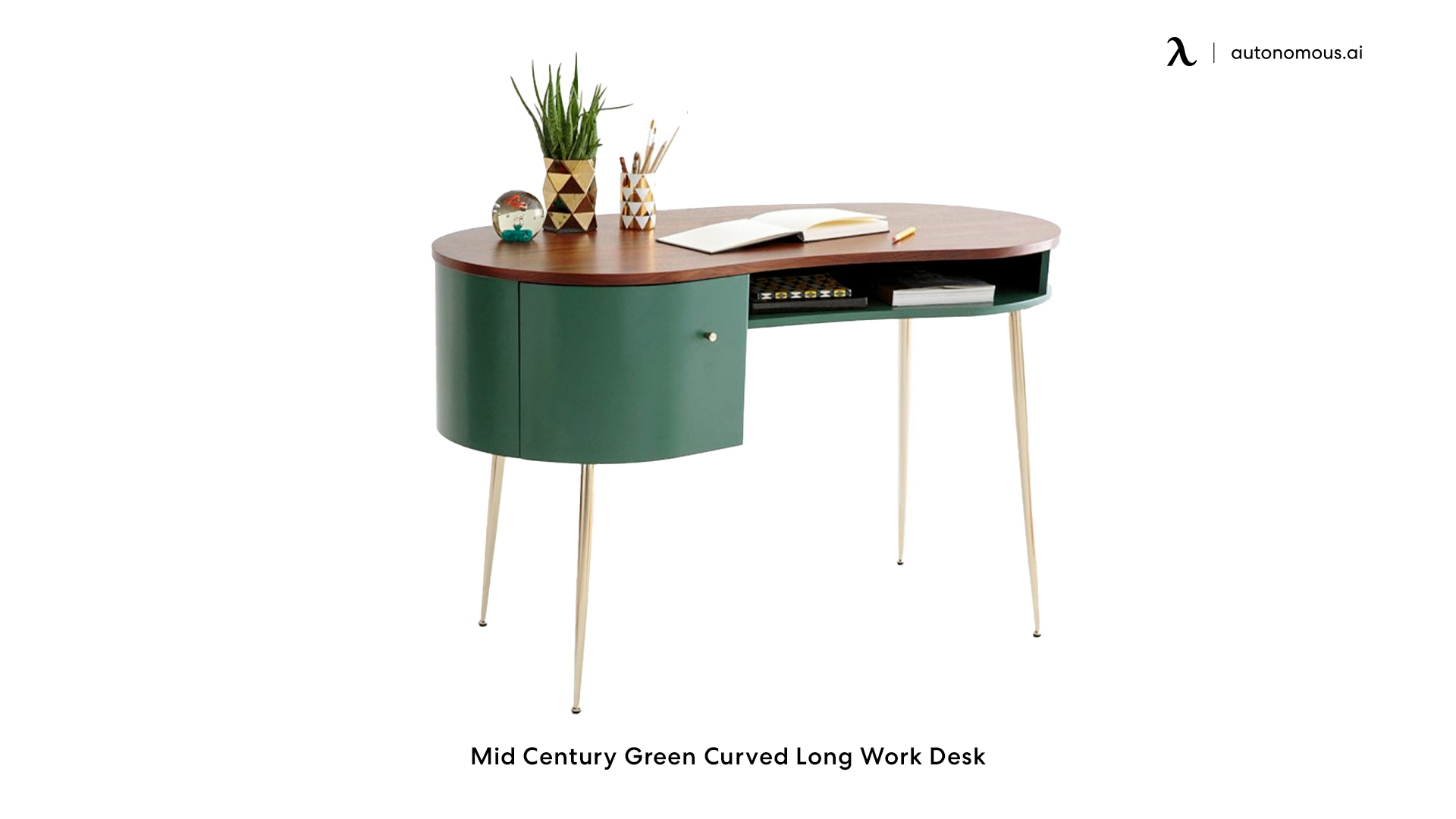 Mid Century Green Curved Long Desk
