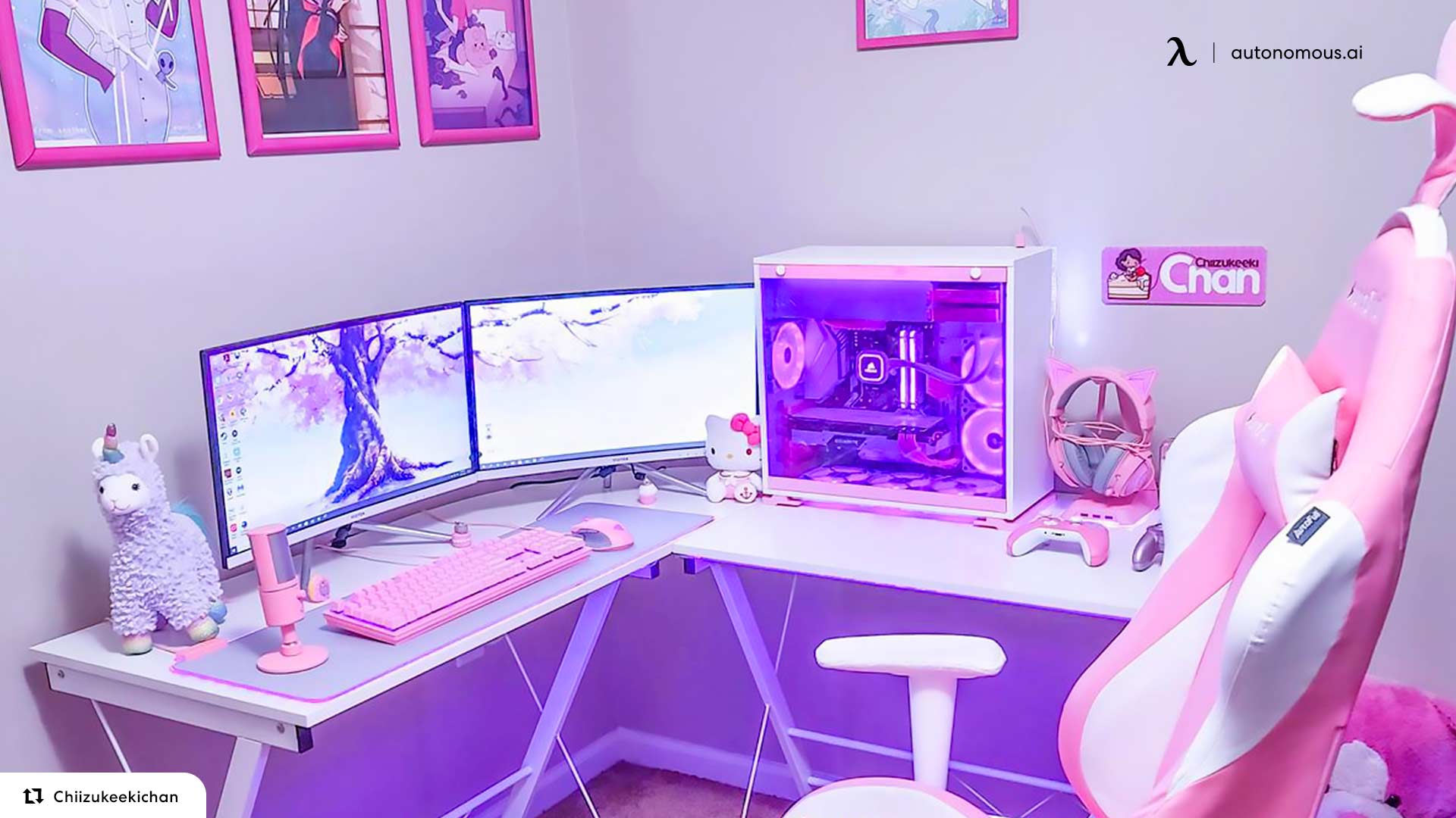 Posters and Art Decorations in kawaii gaming setup