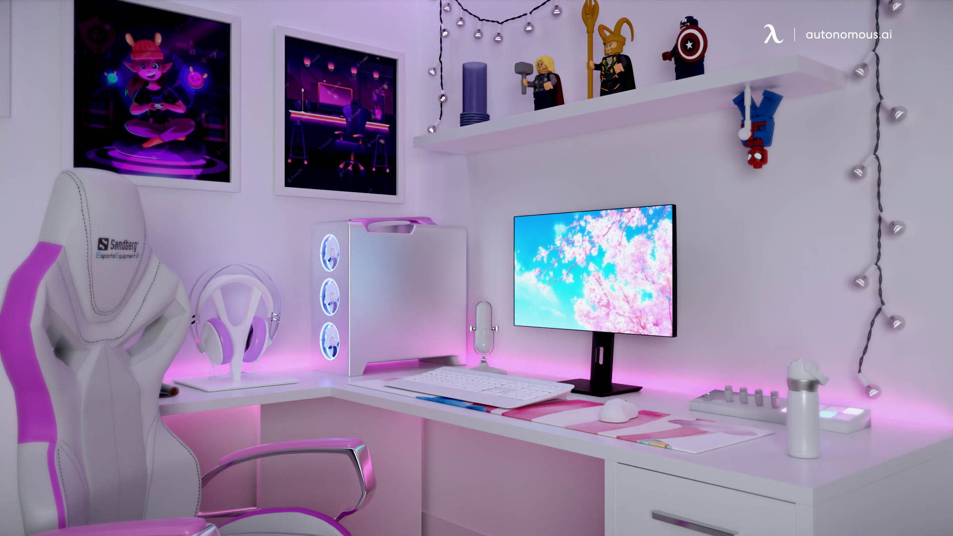 Desktop Computer in pink office decor