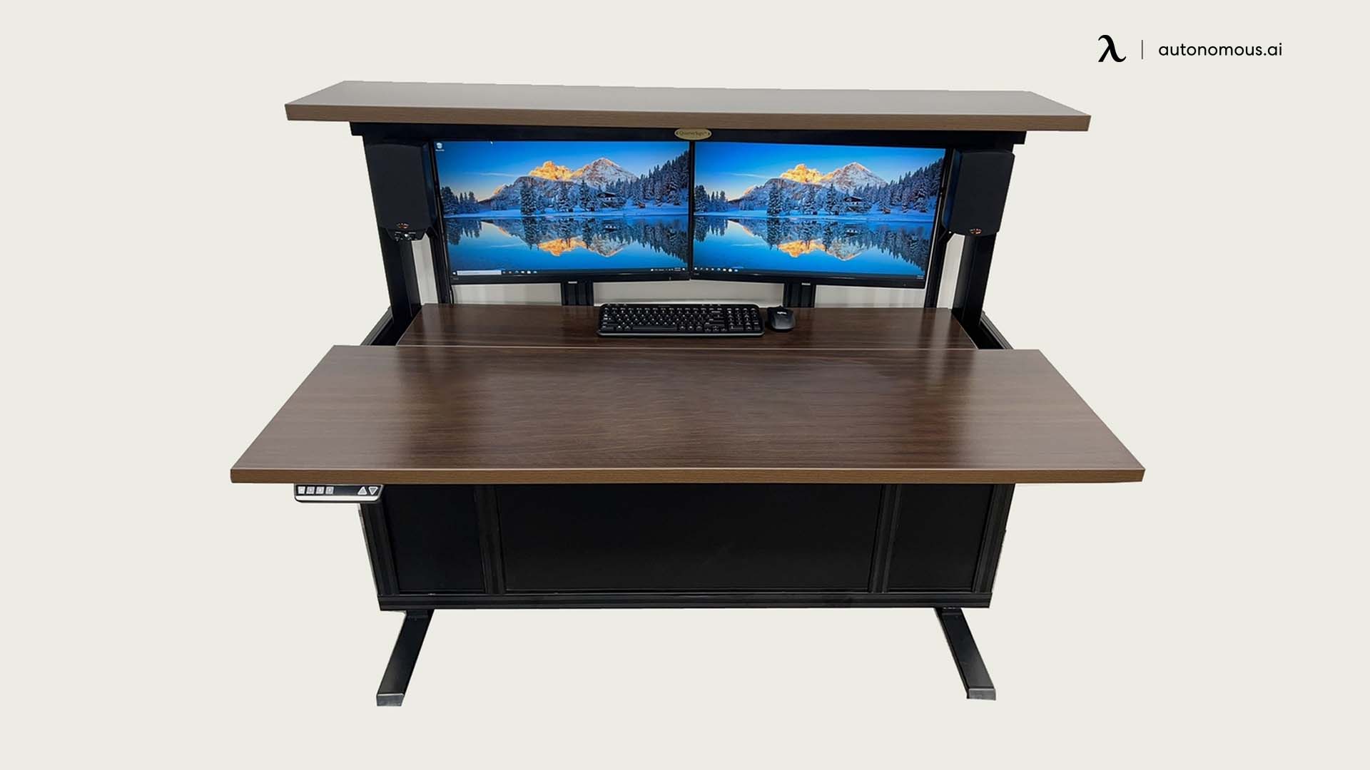 Computer Desk with Hidden Dual Monitor Lift by QuarterSign™