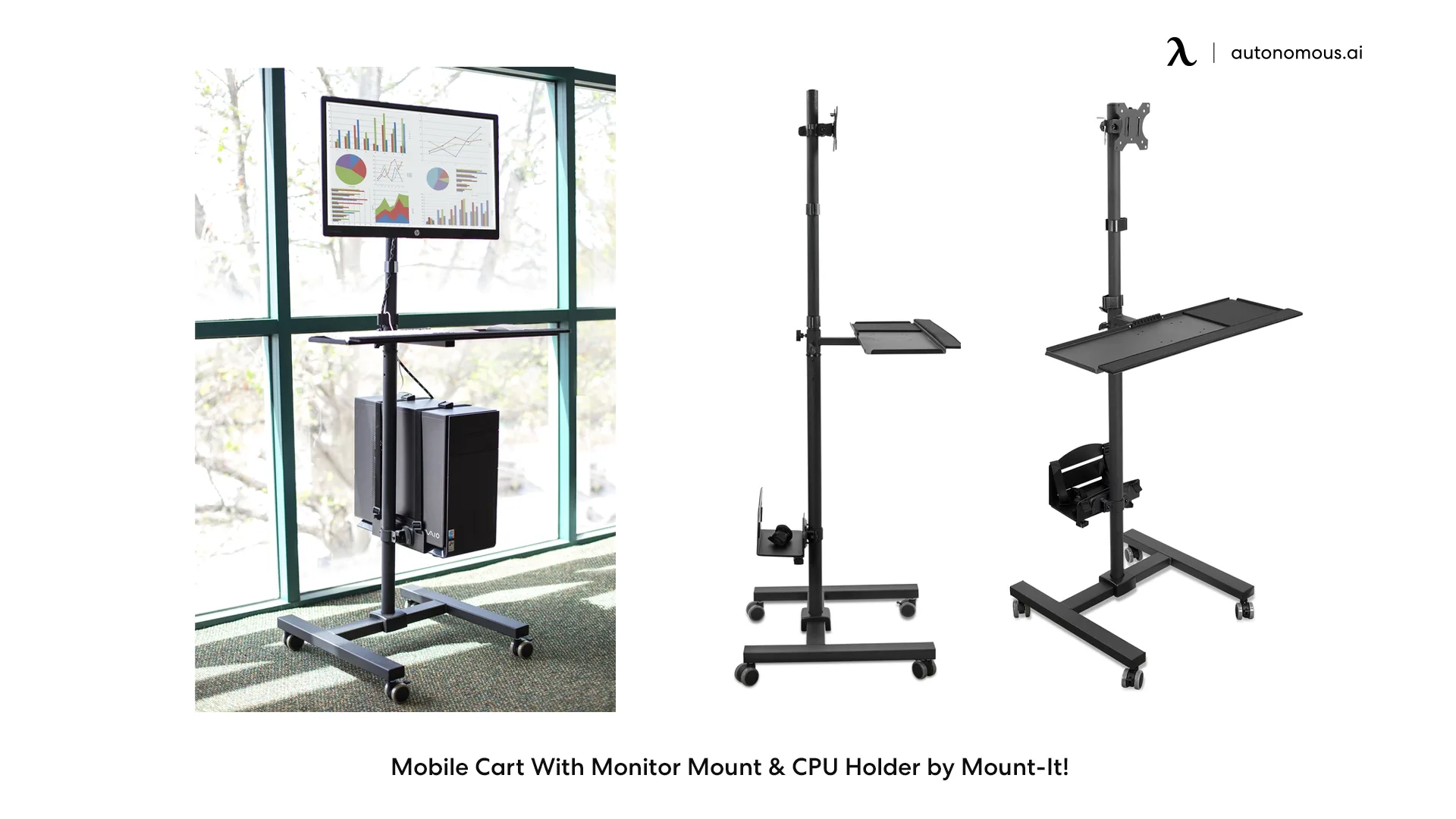 Mobile Computer Cart office desk with monitor stand