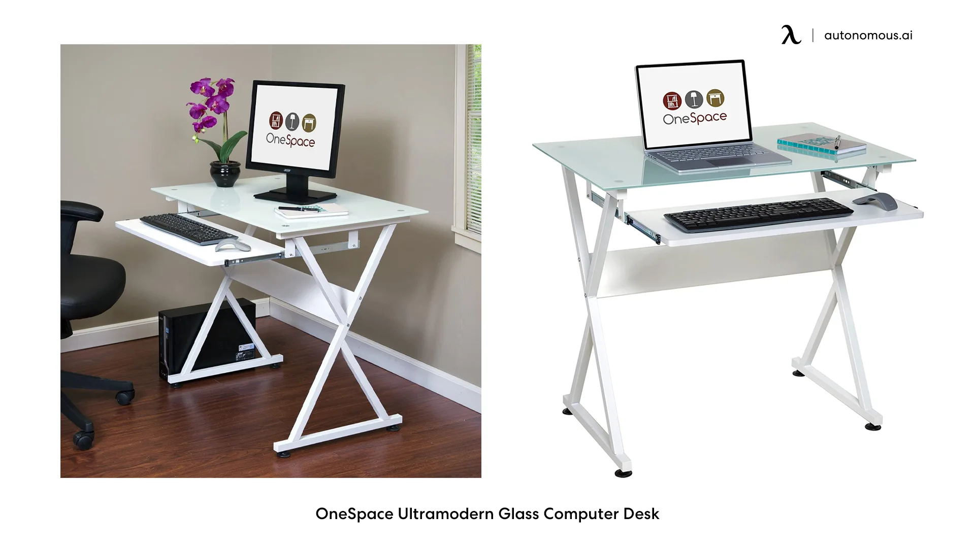 OneSpace Ultramodern Glass computer desk with keyboard tray