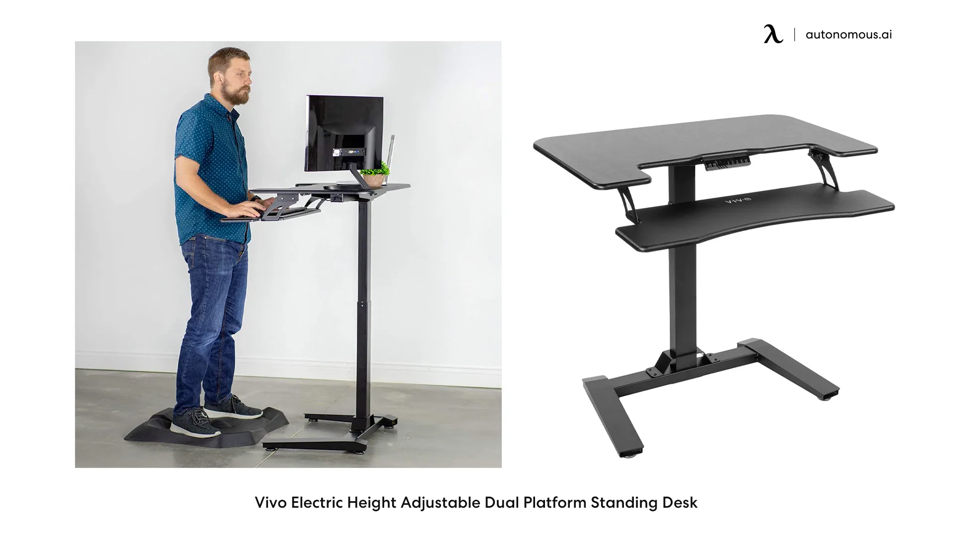 VIVO Electric Mobile Height Adjustable Dual Platform Standing Desk