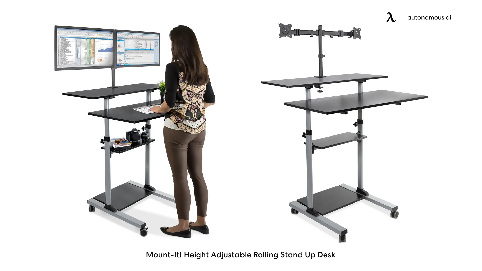 Large Height Adjustable Rolling Stand-Up Desk by Mount-It!