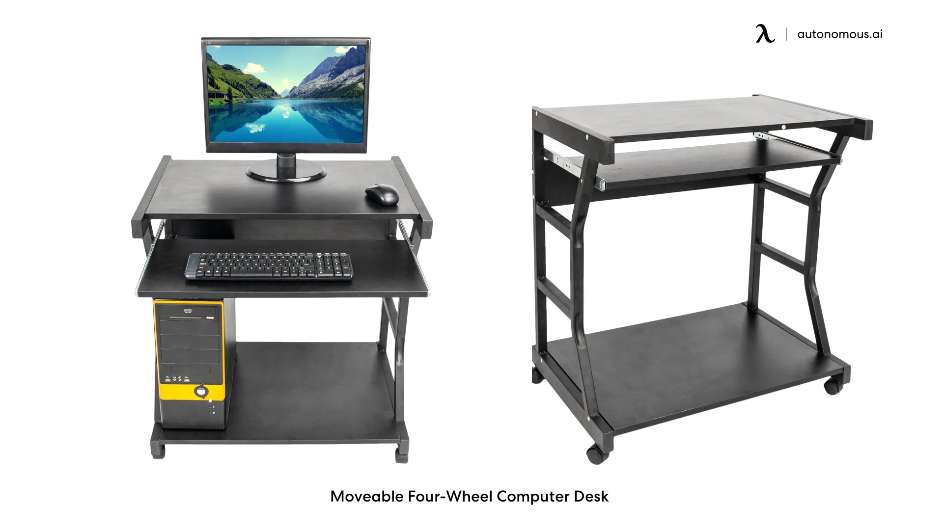 Moveable Four-Wheel Computer Desk