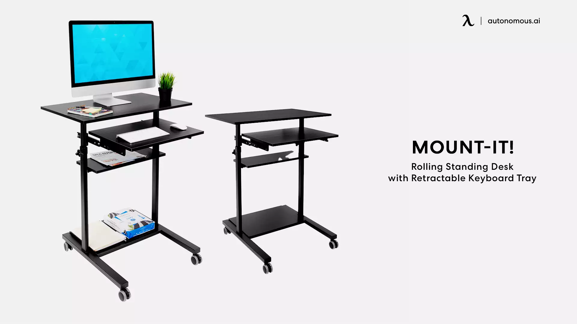 Mobile Standing Desk with Retractable Keyboard by Mount-It!