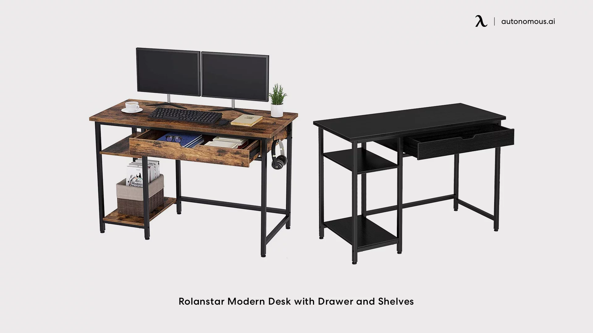 Rolanstar Modern Desk with Drawer and Shelves