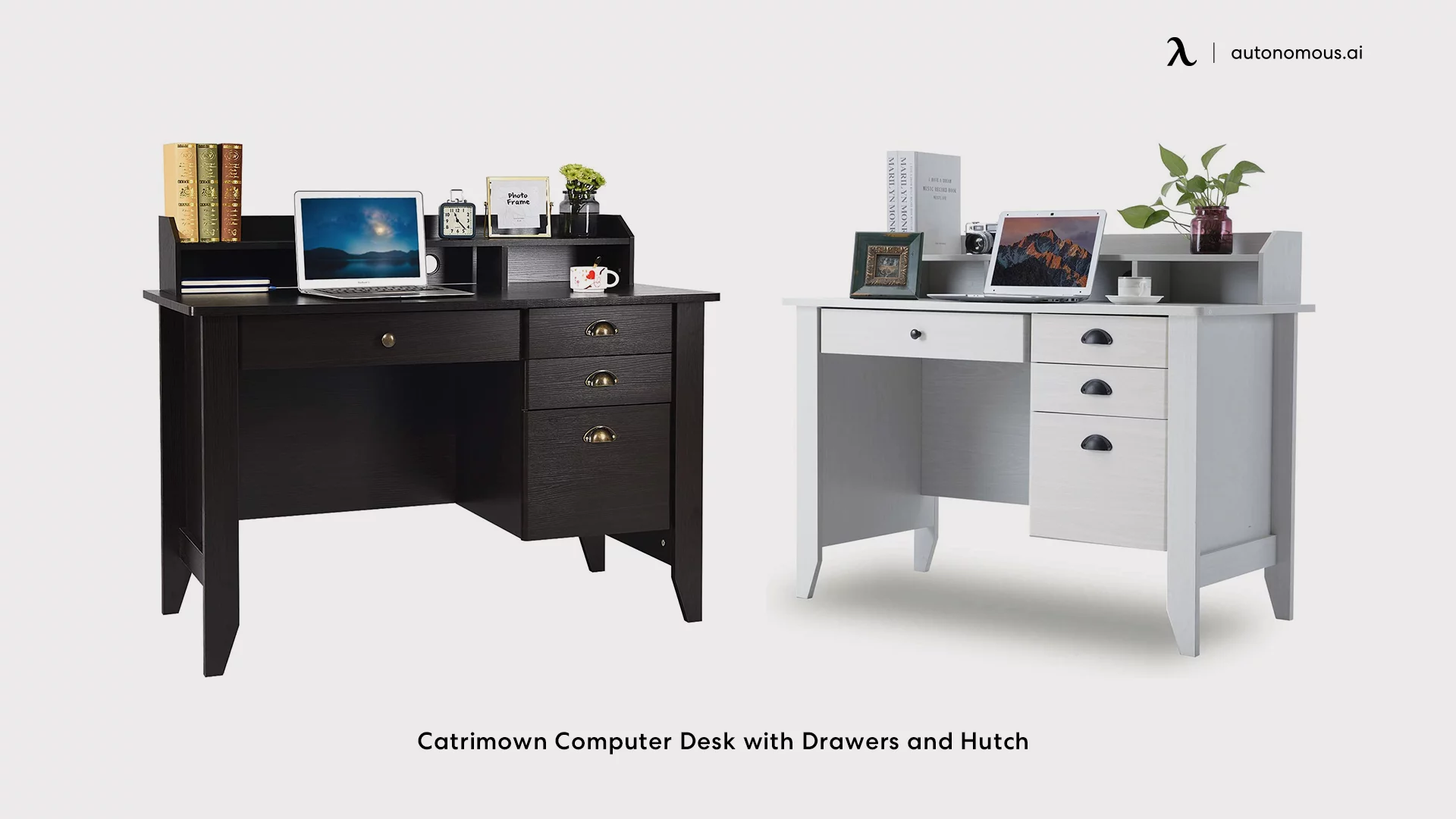Catrimown Computer Desk with Drawers and Hutch