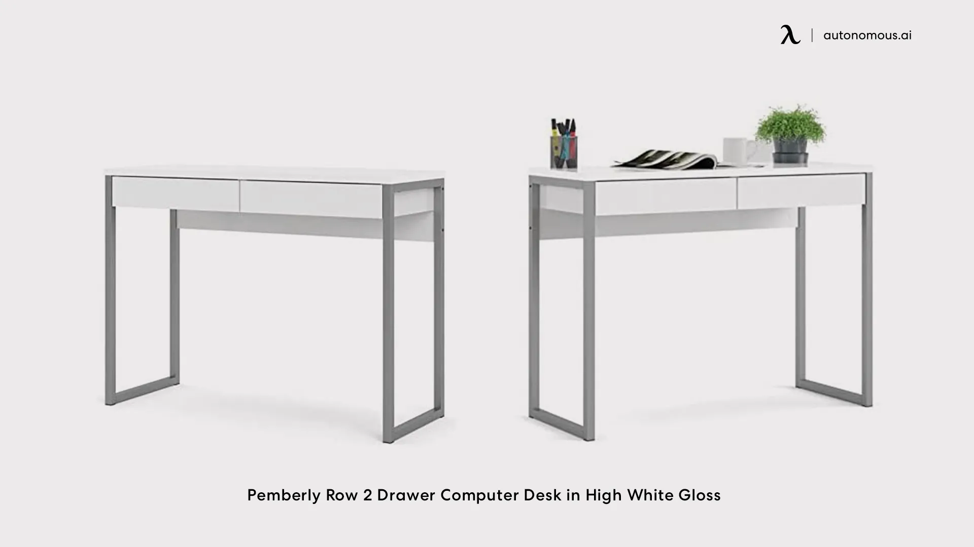 Pemberly Row 2 Drawer Computer Desk in High White Gloss