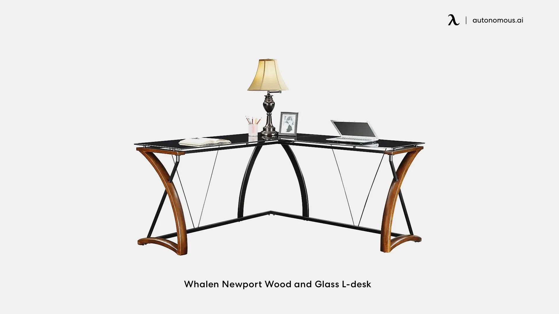 Whallen Newport Wood and Glass L-desk