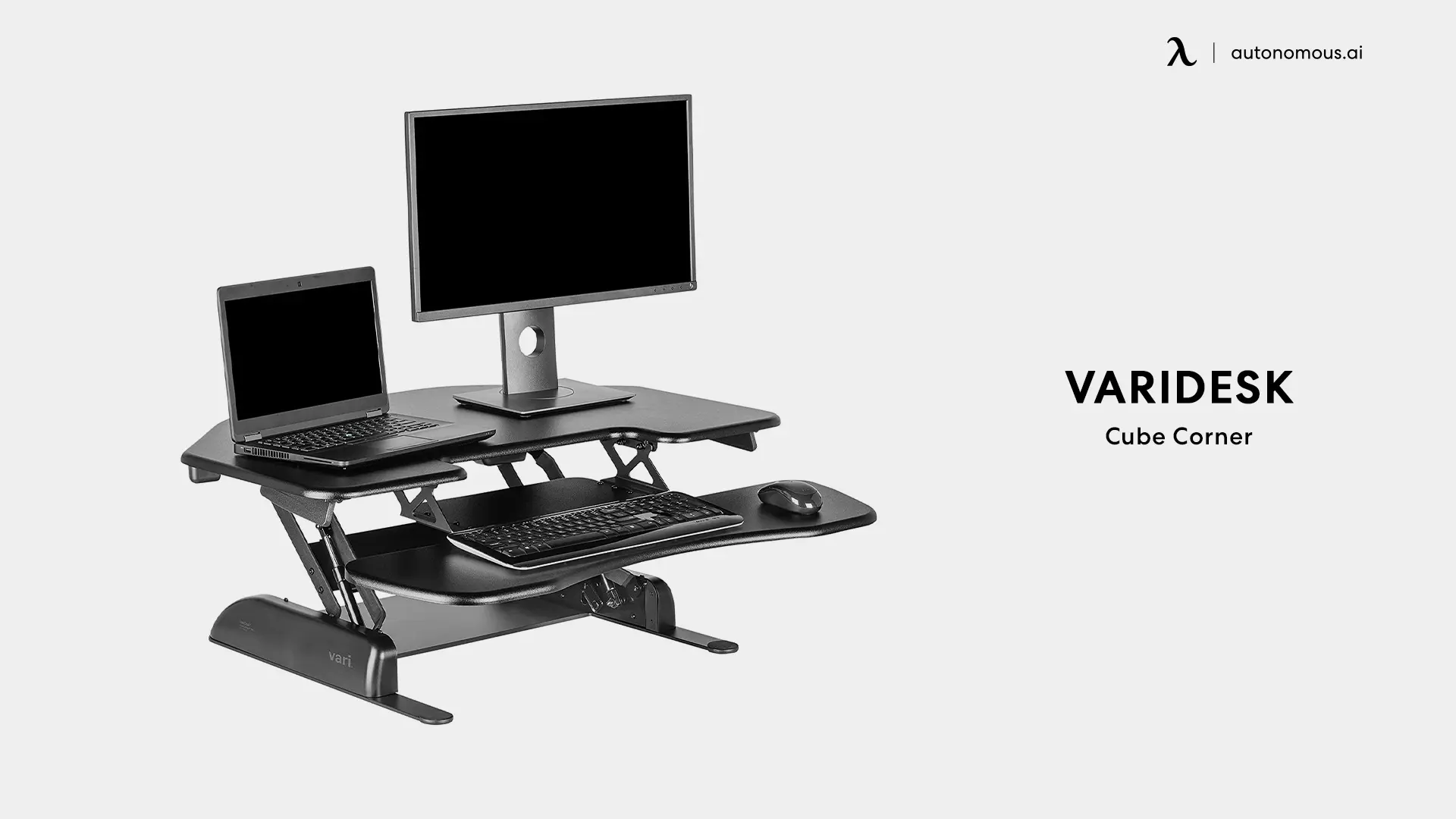 VariDesk Cube corner desk keyboard tray