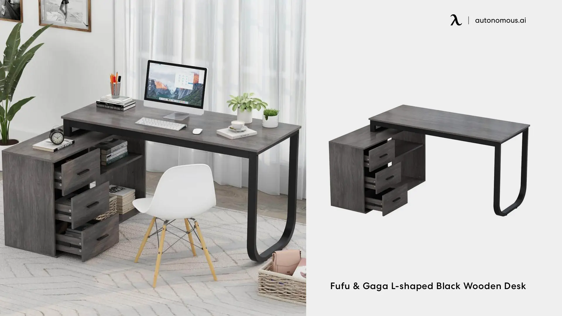 Fufu & Gaga L-shaped Black Wooden Desk