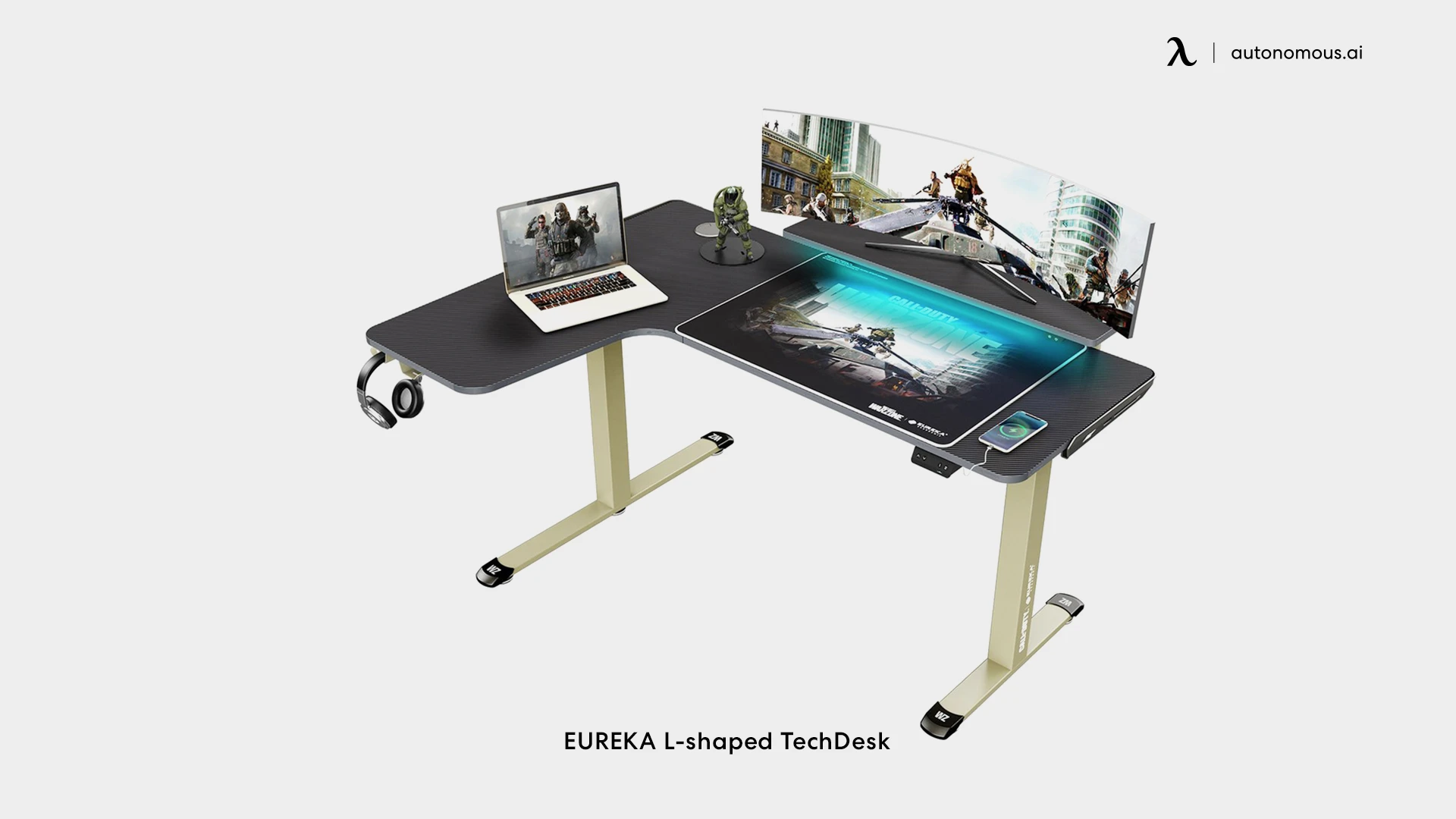 Eureka L-shaped TechDesk: Monitor Stand & Dual Headphone Hook
