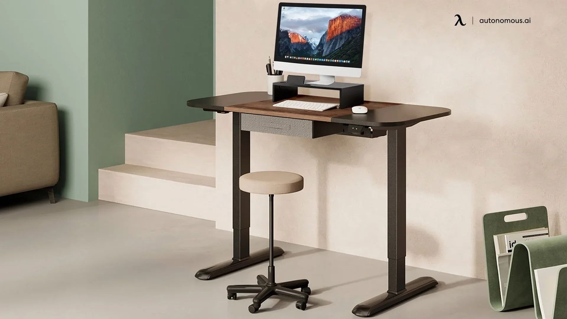 FENGE Ultralong Compact Desk - small writing desk with drawer