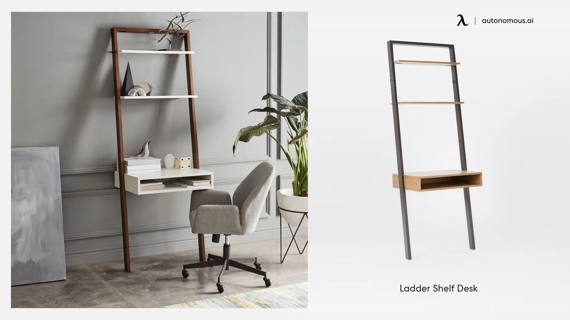Wall Desk with Ladder Shelf