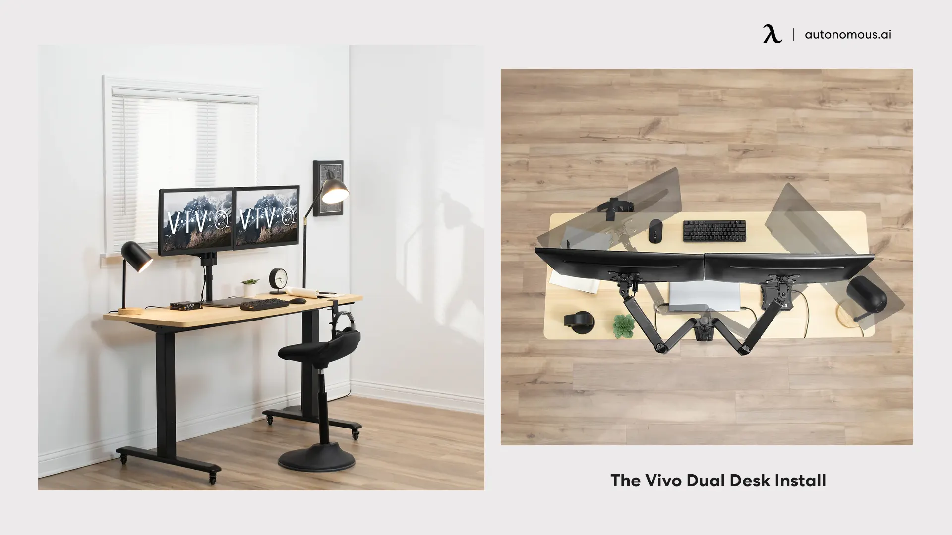 The Vivo Dual Desk Install Wooden monitor stand
