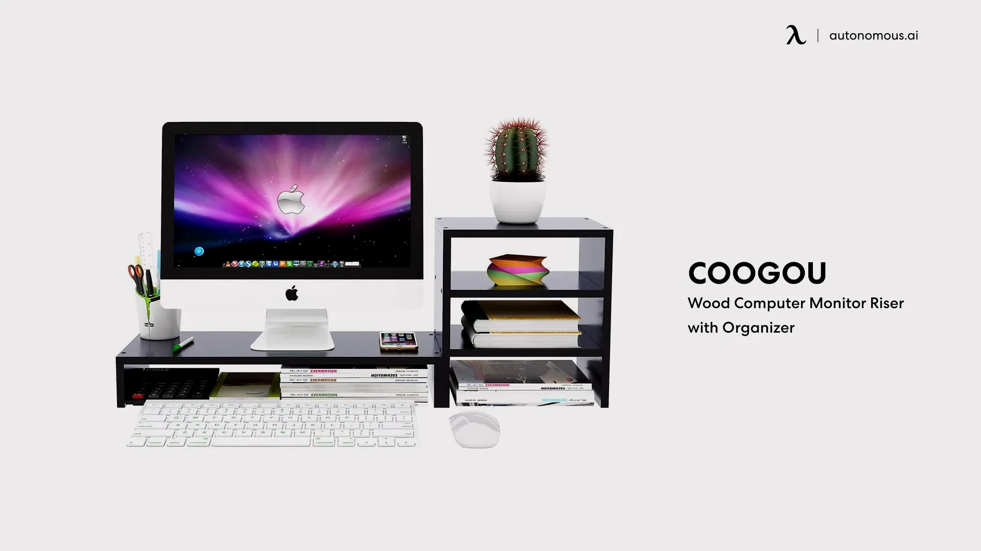 Wood Computer Monitor Riser with Organizer by COOGOU