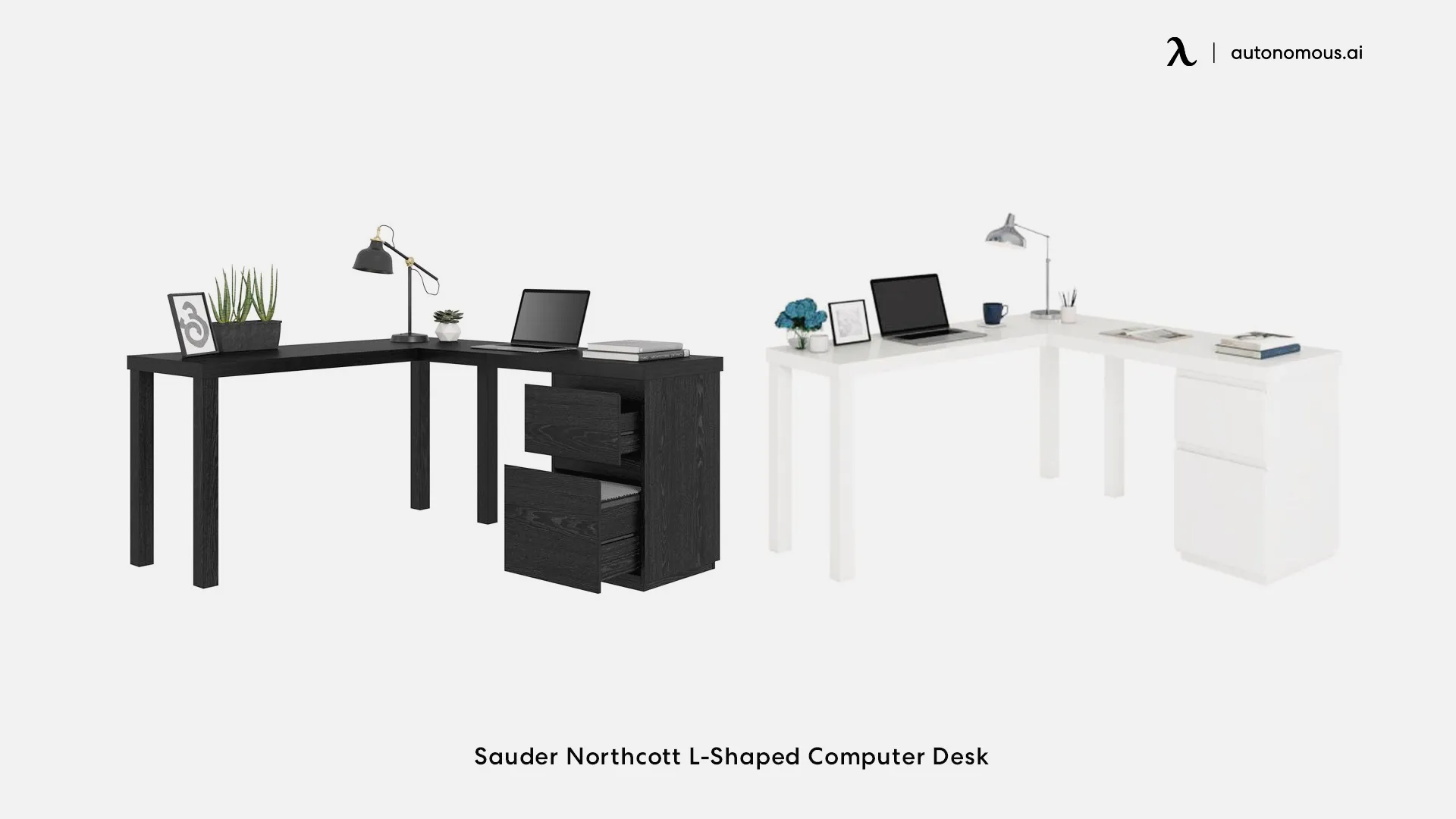 Sauder Northcott glass L-shaped computer desk
