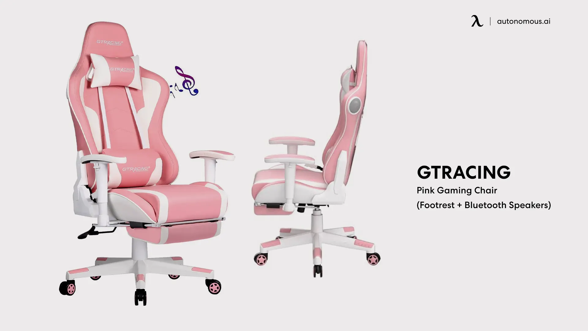 GTRacing Pink Gaming Chair (Footrest + Bluetooth Speakers)