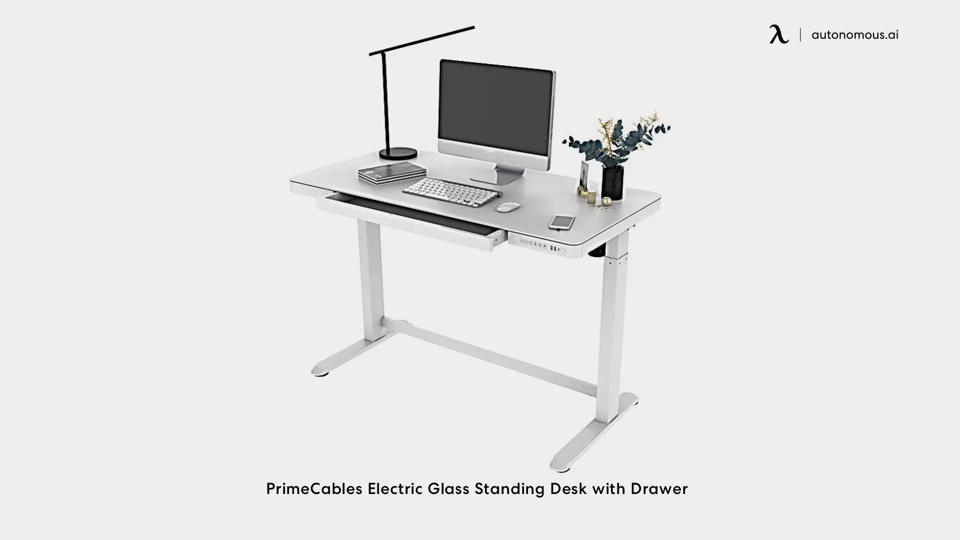 PrimeCables Electric Glass Standing Desk with Drawer