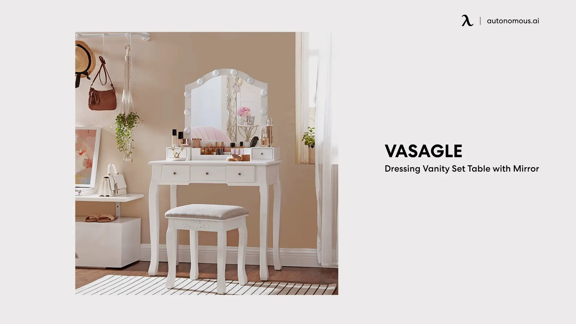 VASAGLE Dressing Vanity Set Table with Mirror