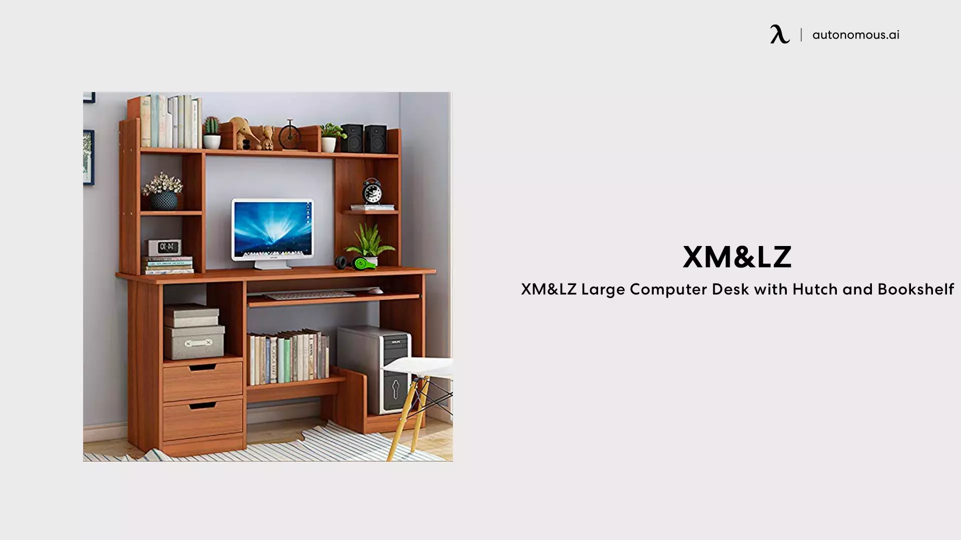 XM&LZ Large Computer Desk with Hutch and Bookshelf
