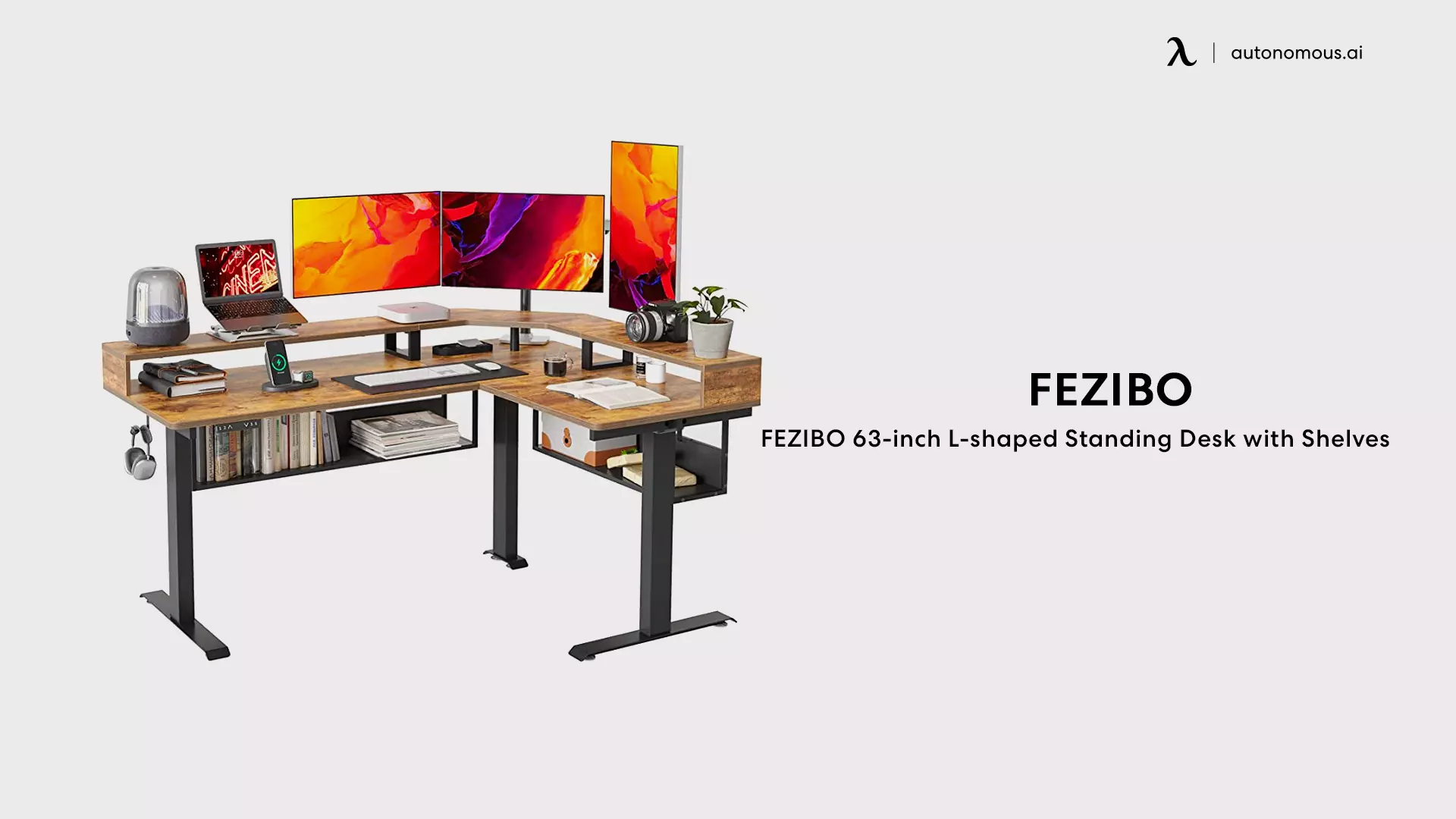 FEZIBO 63-inch L-shaped Standing Desk with Shelves