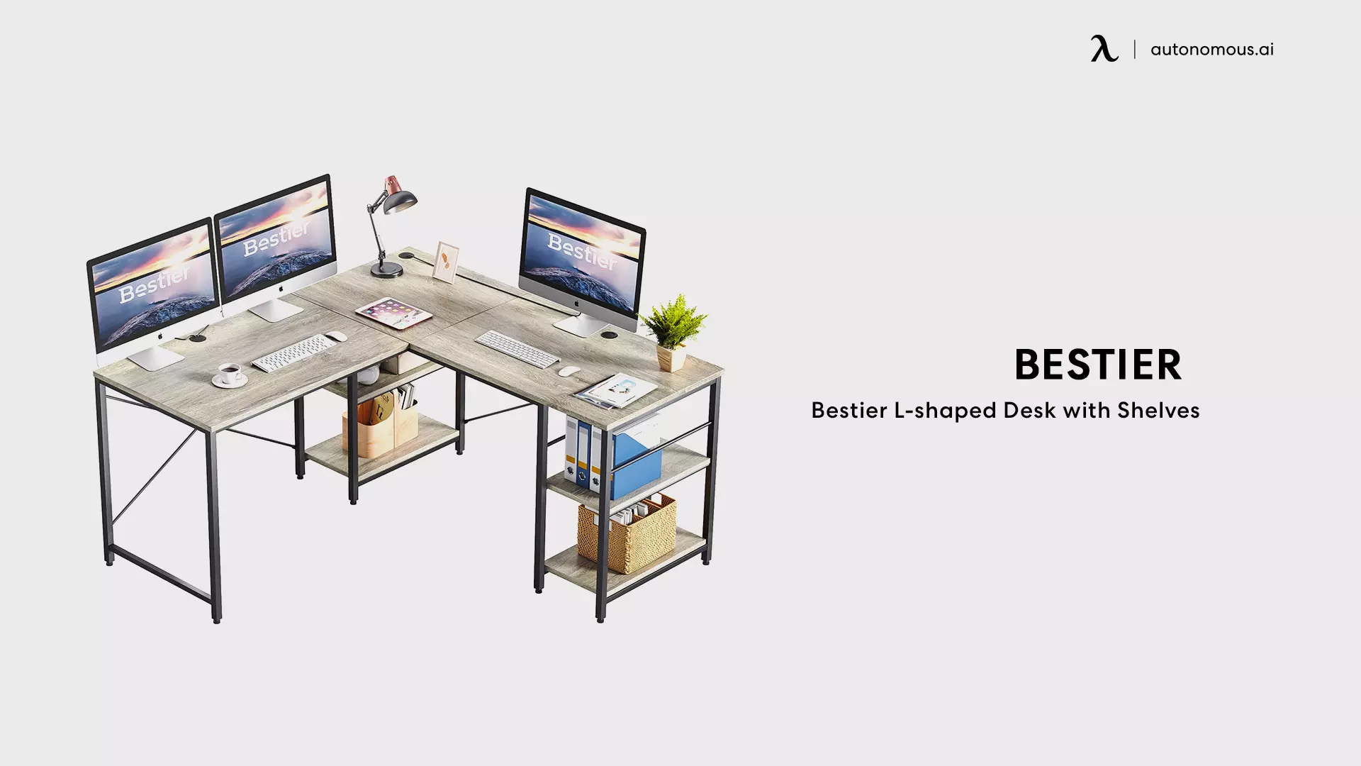 Bestier L-shaped Desk with Shelves - oak l shaped desks