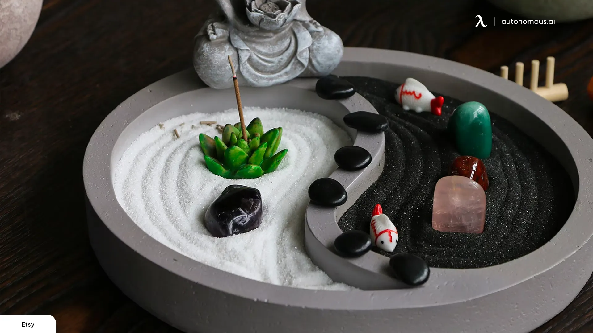 Zen garden with crystals
