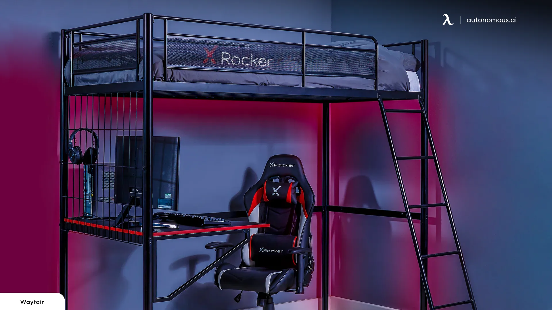 Gaming Bunk Bed with Desk