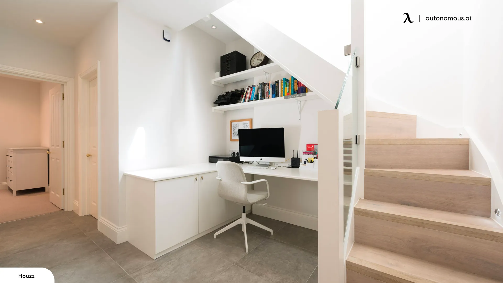 Basement Office with Storage - basement office ideas