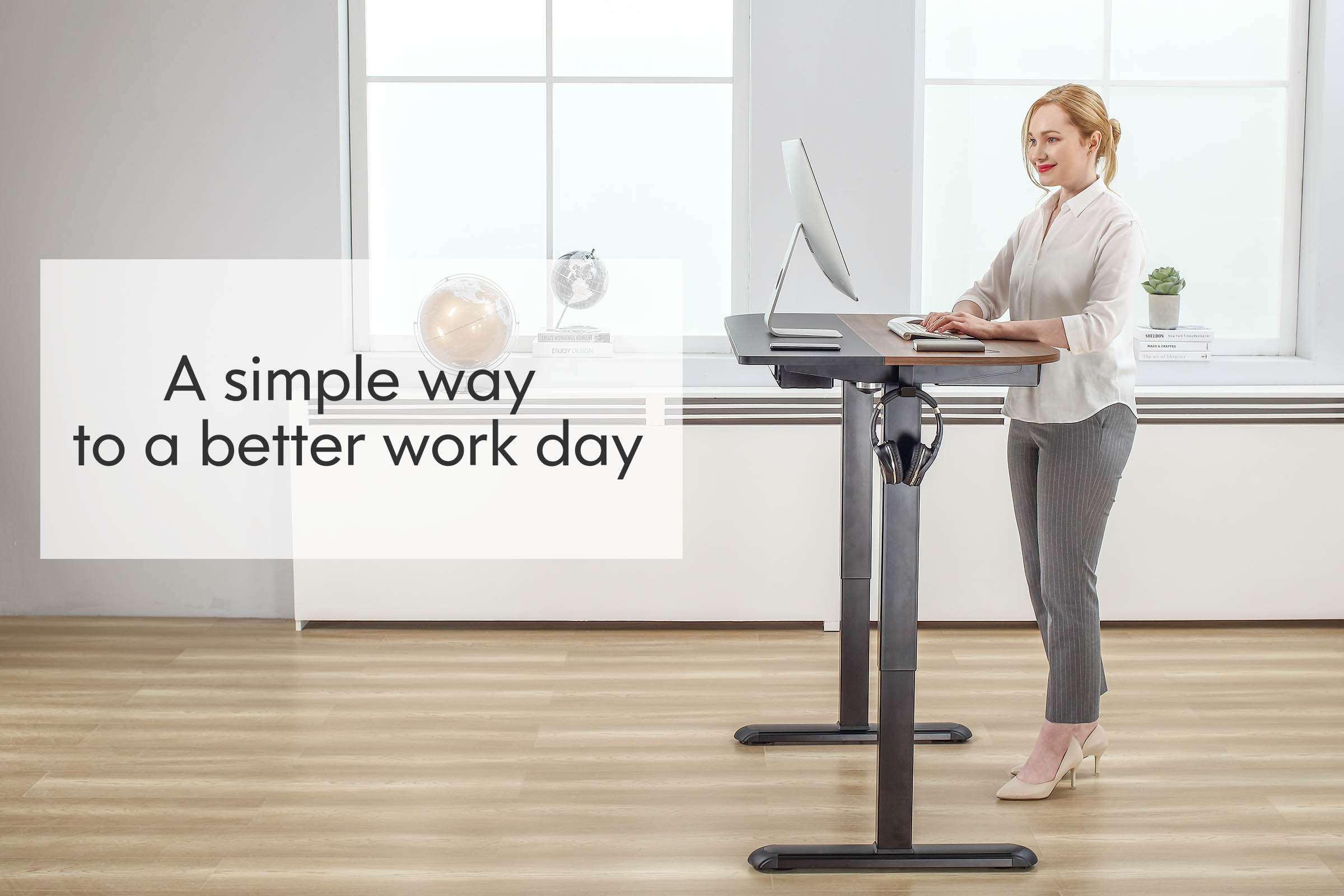 FENGE Electric Standing Desk 43“X27” with Drawer & Bag Hook