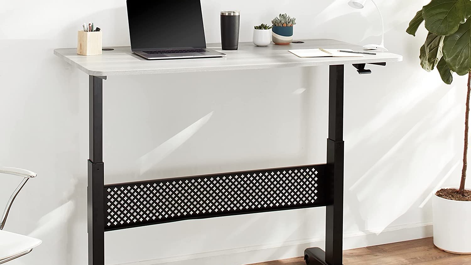 ApexDesk Standing Desk: Pneumatic Lift Mechanism Rustic Grey