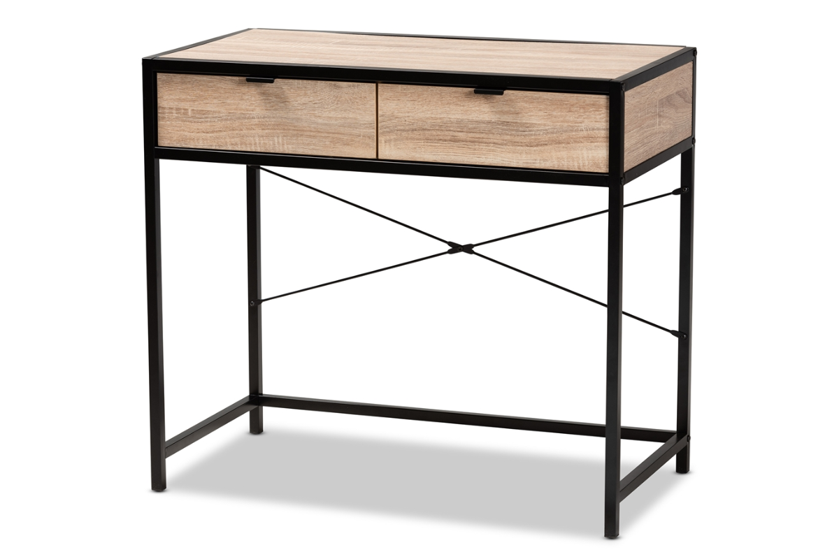 Skyline Decor Natural Brown Wood: Black Metal 2-drawer Desk