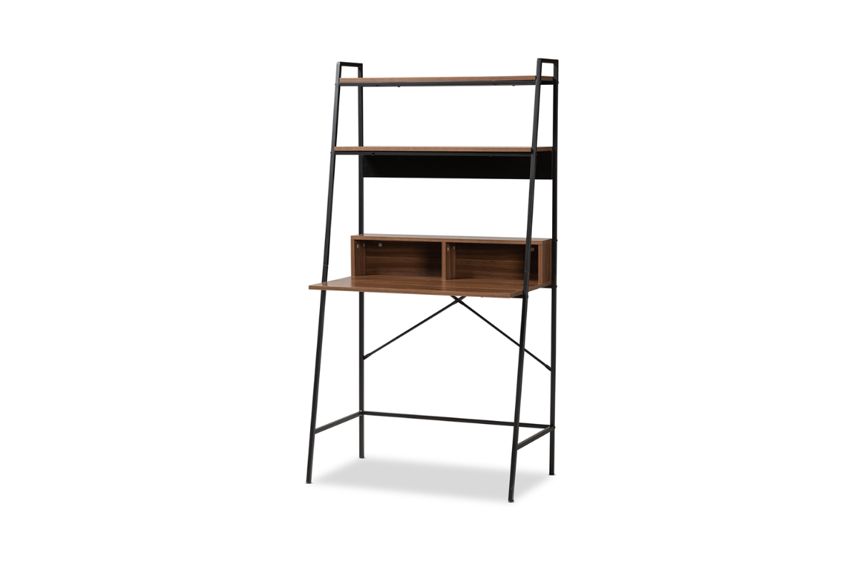 Skyline Decor Walnut Brown Wood: Black Metal Shelves