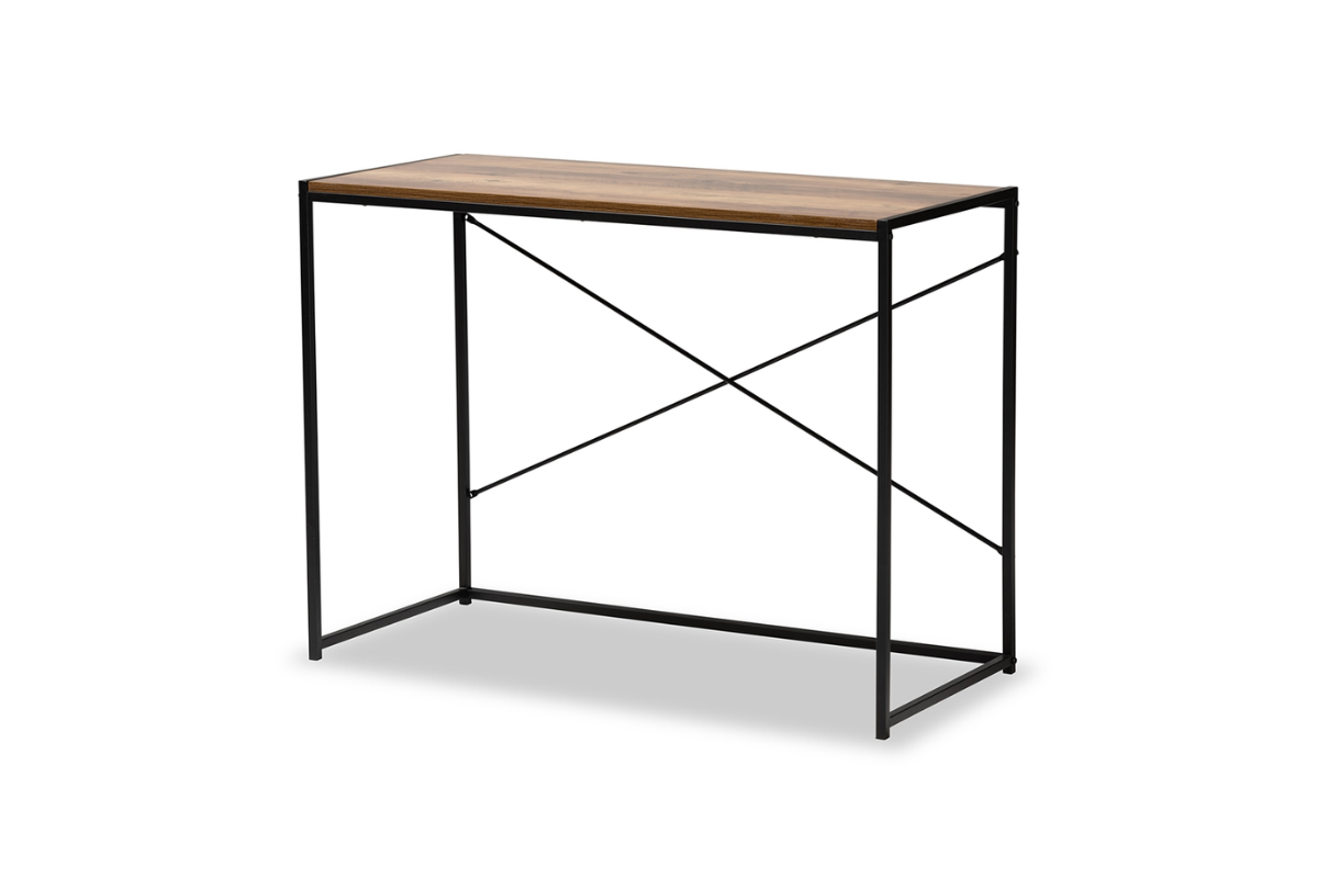 Skyline Decor Walnut Brown Finished Wood: Black Metal Desk