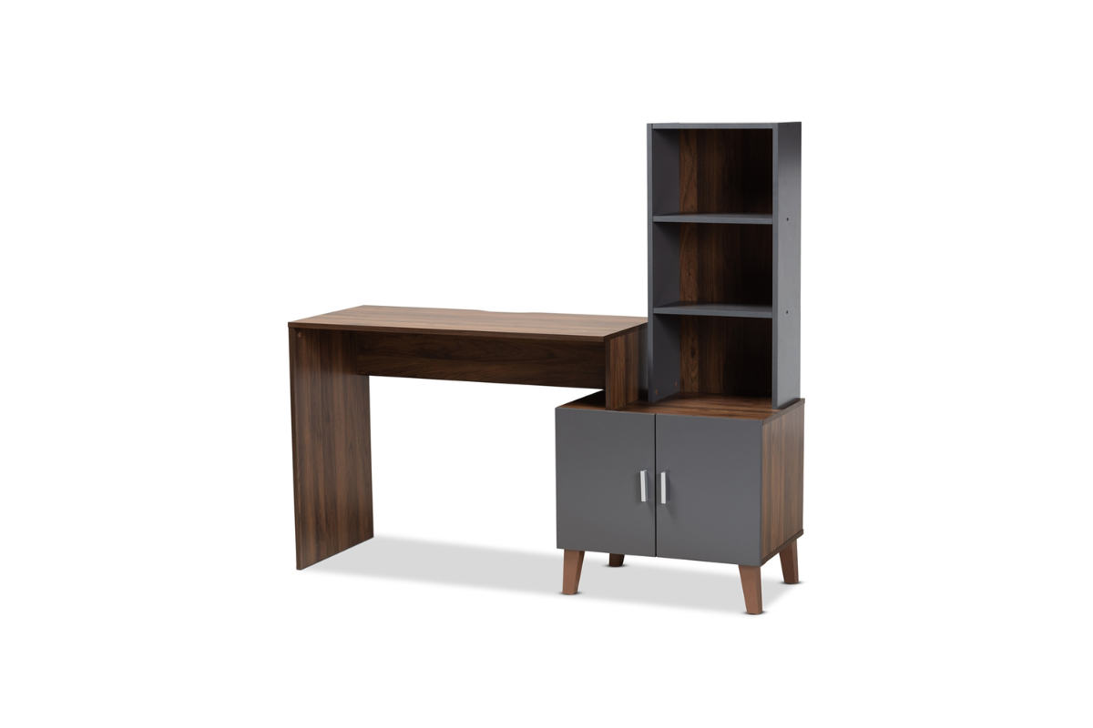 Skyline Decor Walnut Brown And Dark Grey: Storage Desk