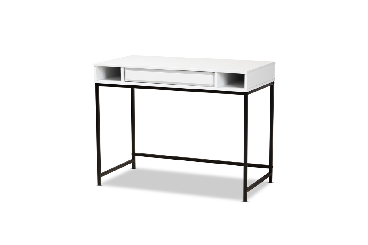 Skyline Decor White Finished Wood And Black Metal Desk