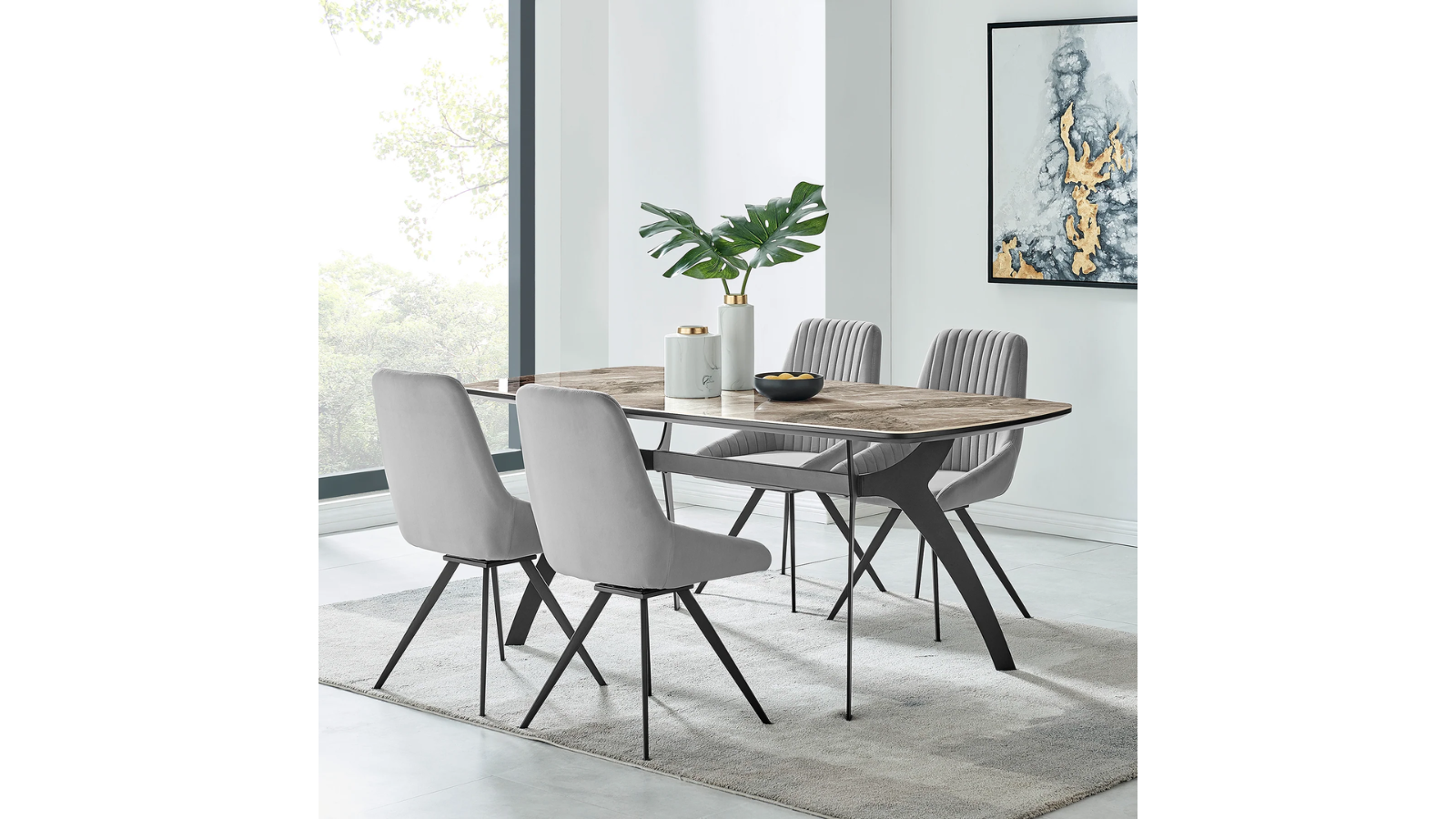 Skyline Decor Gray Fabric Rectangular Dining Set: 5 Piece Dining Set