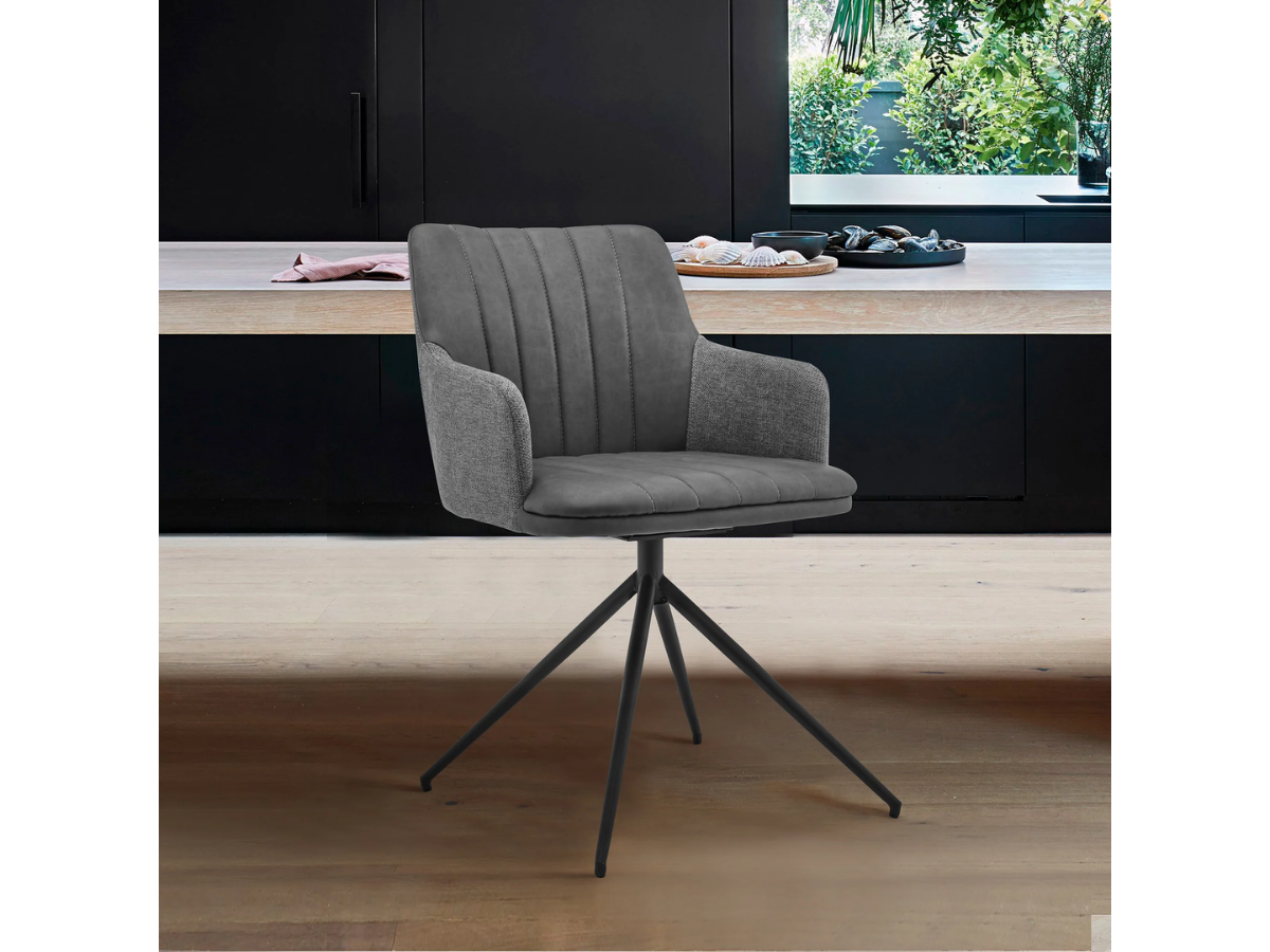 Skyline Faux Leather and Fabric Swivel Dining Chair: Set of 2