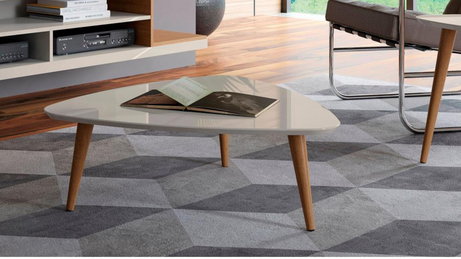 Skyline High Triangle Coffee Table: White and Maple Cream