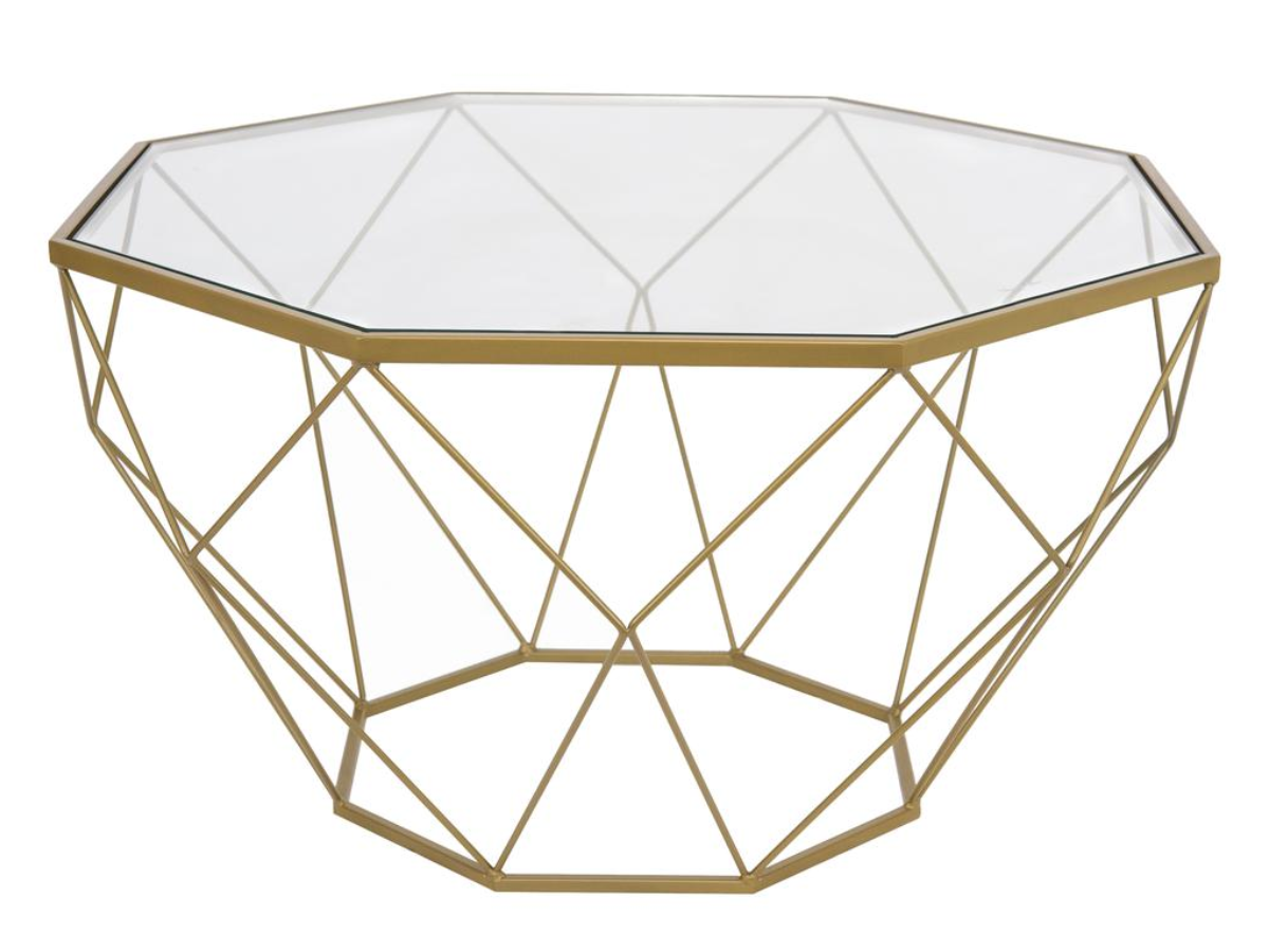 Skyline Decor Octagon Glass Top Coffee Table: Gold Chrome