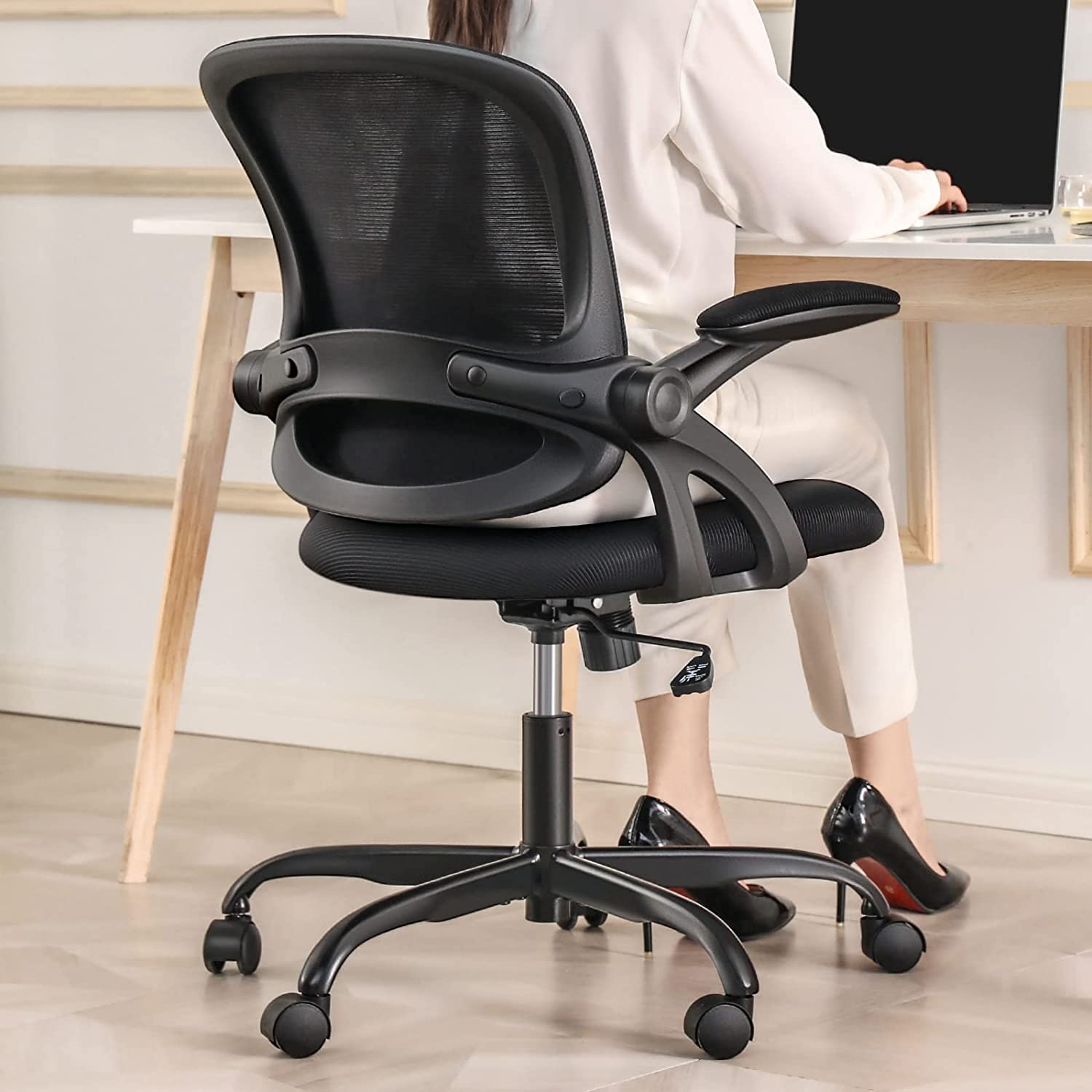 KERDOM Mesh Office Chair with Flip-up Arms & Lumbar Support