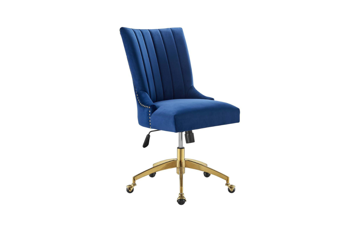 Tufted Velvet Upholstered Office Chair in Navy Blue - Single