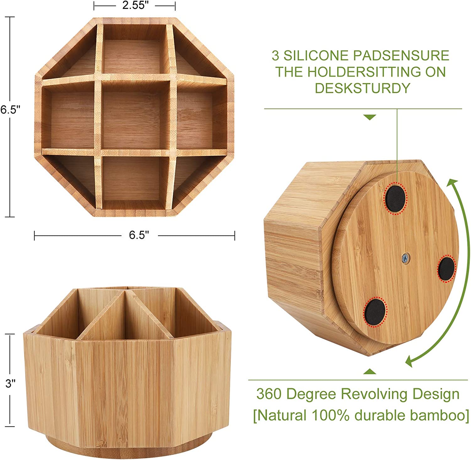 Bamboo Rotating Pencil Holder, Office Desk Art Supplies Organisers, Wooden  Desktop Pen Storage Box, Colored Pencil Caddy, 360 Degree Storage For Art B