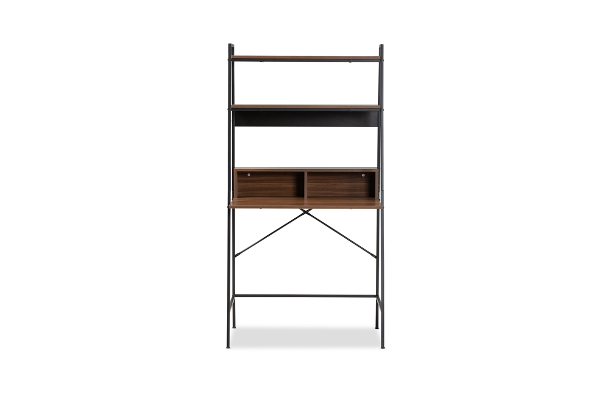 Skyline Decor Walnut Brown Wood Black Metal Shelves
