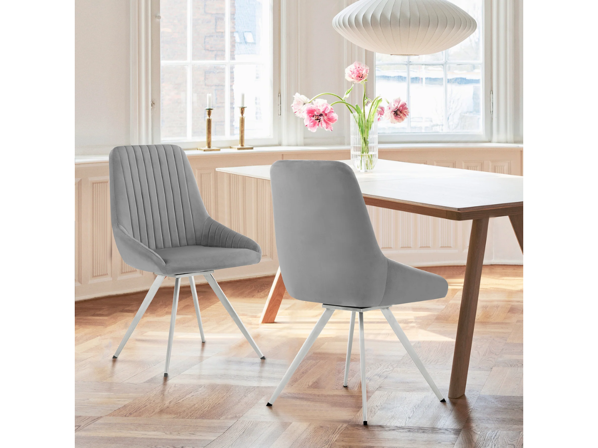 Skyline Gray Velvet and Stainless Steel Dining chairs: Set of 2