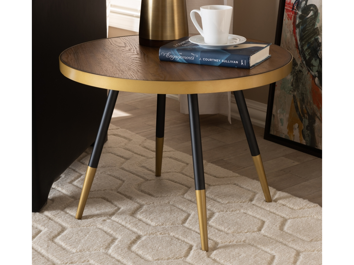 Skyline Decor ROUND WALNUT WOOD AND METAL COFFEE TABLE