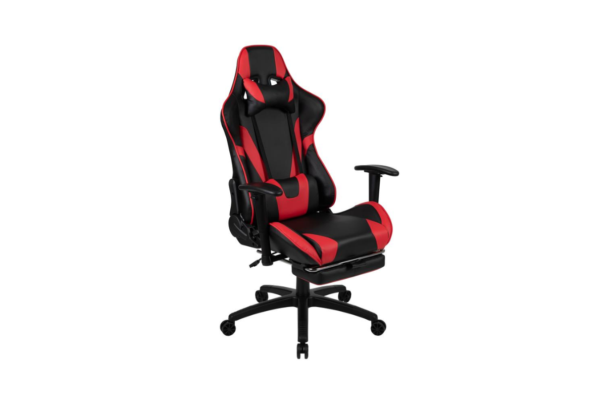 Flash Furniture Red Gaming Desk with Cup Holder/Headphone Hook & Gray  Reclining Gaming Chair with Footrest